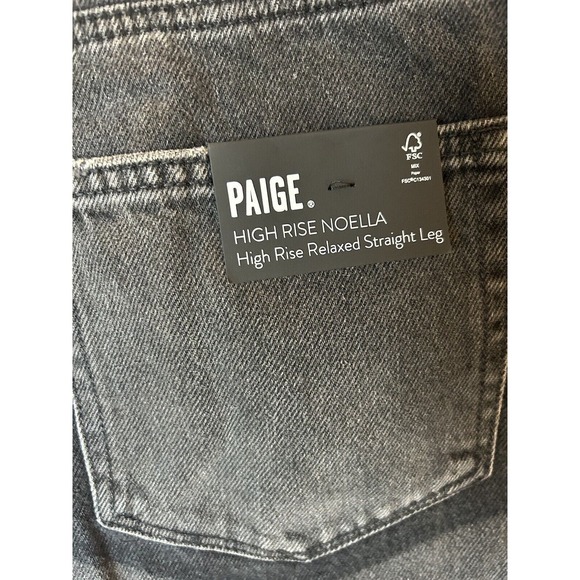 NWT Paige High Rise Noella Black Relaxed Straight Leg 5-Pocket Jeans Sz 32 - Picture 10 of 10